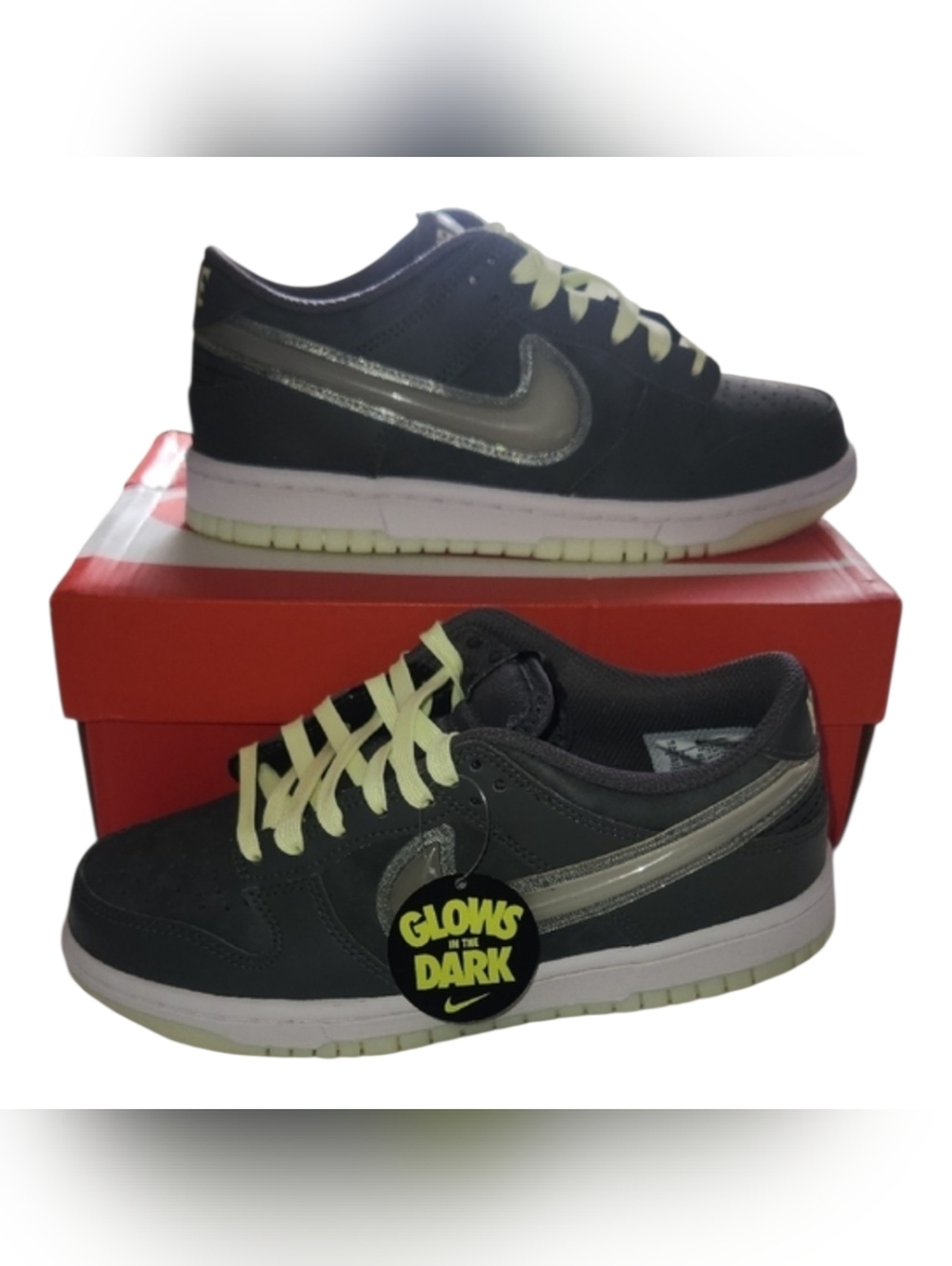 Nike Dark Gray Sneakers with White and Cream Accents Kids 5